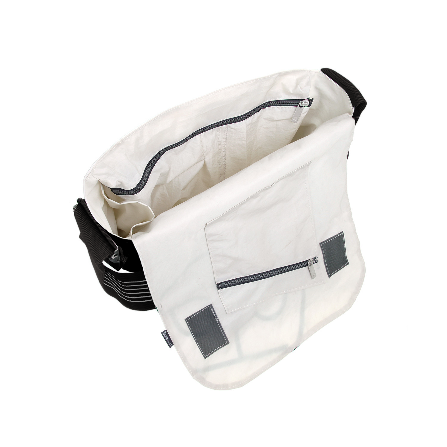 Umhängetasche CANVASCO "Urban" / Segeltuch schwarz / Gurt schwarz-grau / Motiv 81 weiß