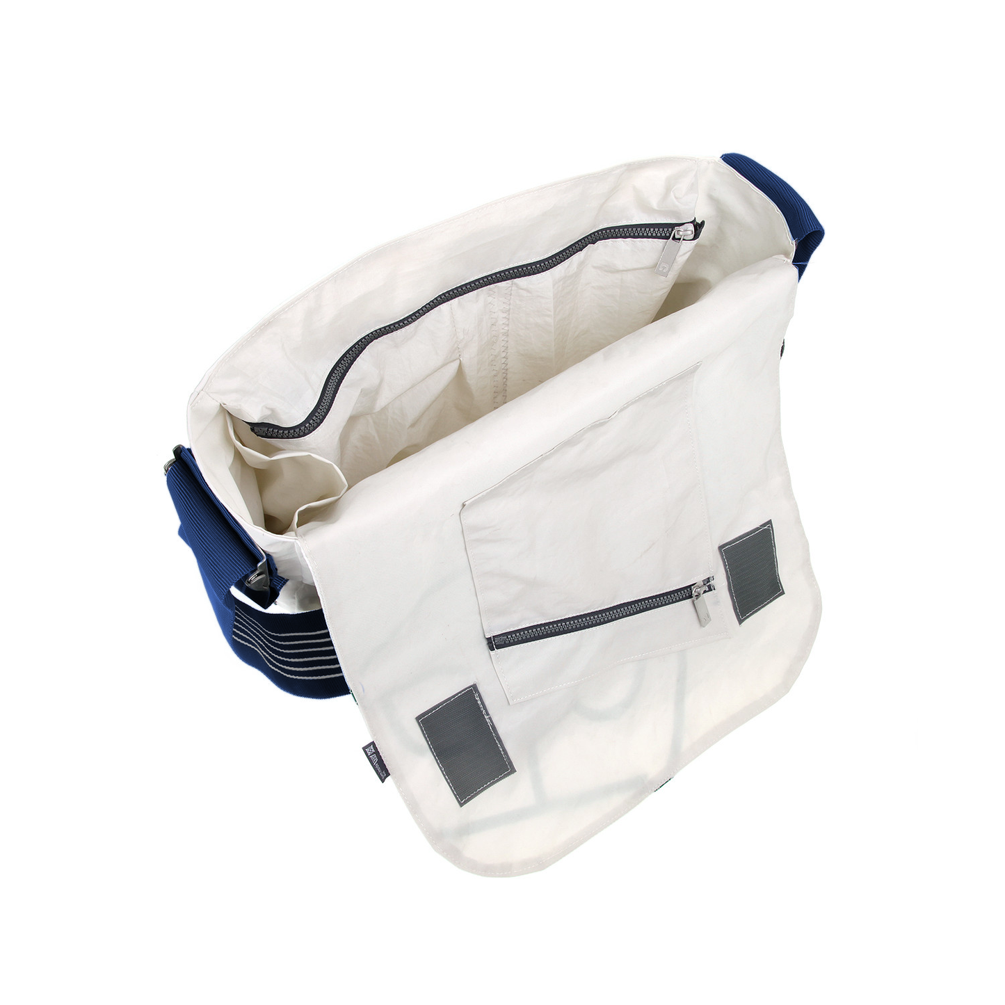 Umhängetasche CANVASCO "Urban" / Segeltuch weiß / Gurt blau-weiß / Motiv 85 blau
