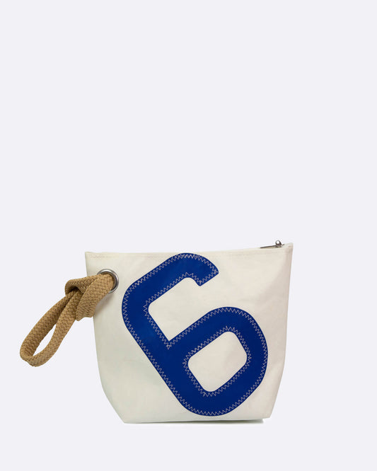 Kosmetiktasche "Die Midinette" by 727 Sailbags" / Segeltuch weiß / Motiv 6 blau