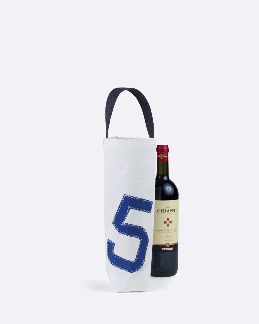 Flaschentasche by 727 Sailbags / Segeltuch weiß / Motiv 5 blau