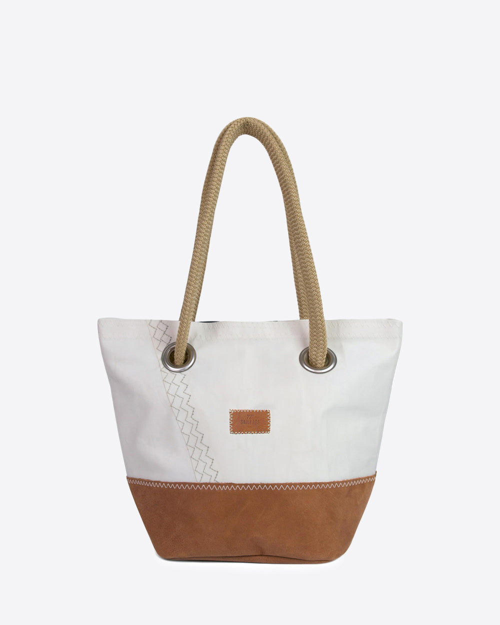 Damen Handtasche "Legende" by 727 Sailbags / Segeltuch weiß / Boden Leder / Motiv 9 schwarz
