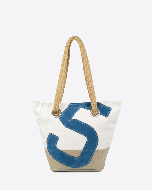 Damen Handtasche "Legende" by 727 Sailbags / Segeltuch weiß / Boden Leinen / Motiv 5 blau