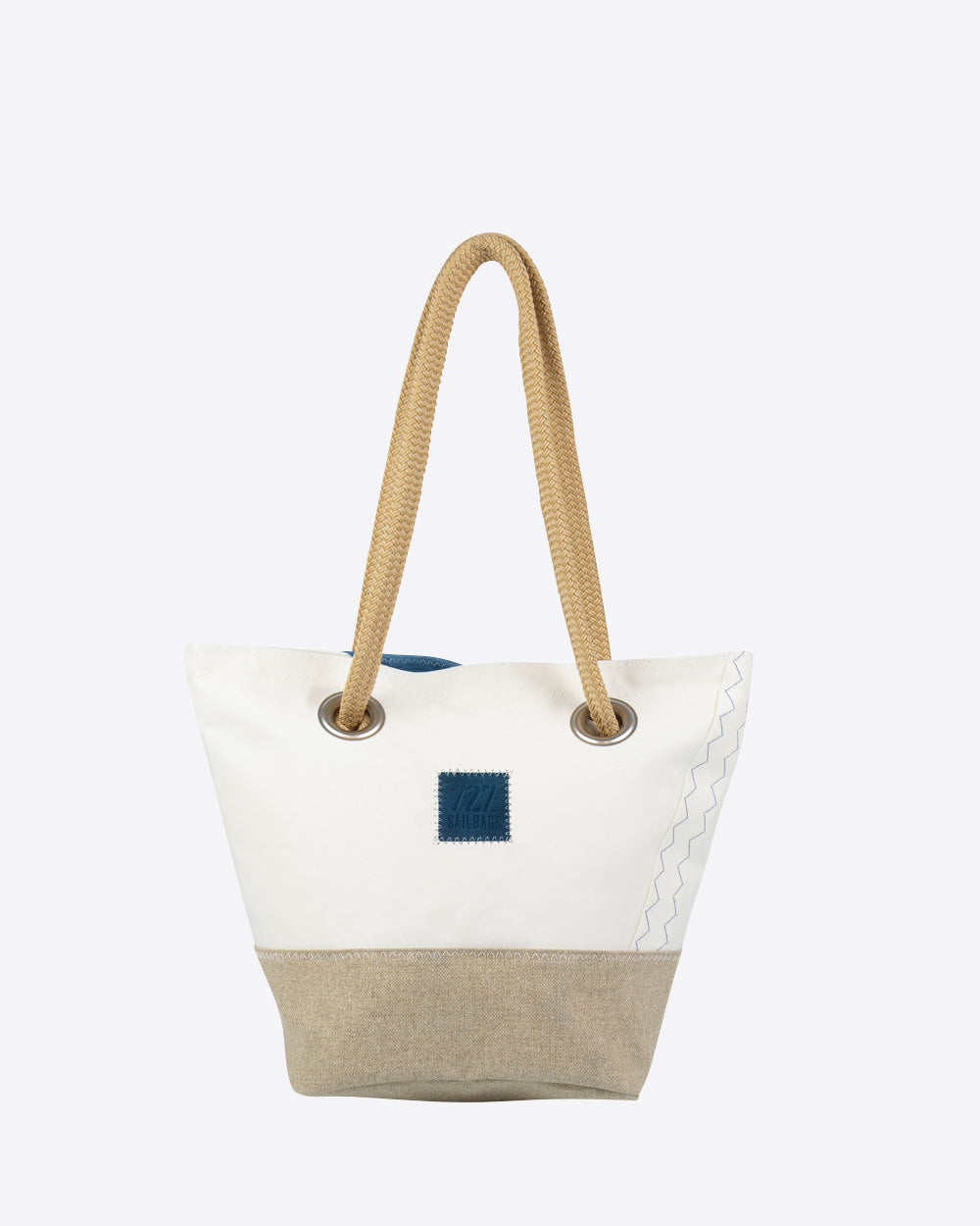 Damen Handtasche "Legende" by 727 Sailbags / Segeltuch weiß / Boden Leinen / Motiv 5 blau