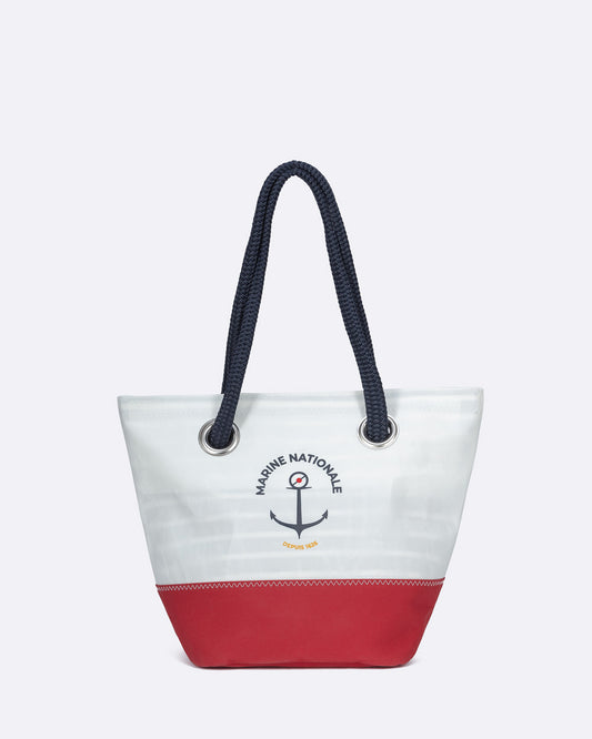 Damen Handtasche "Legende" by 727 Sailbags / Segeltuch weiß / Boden rot