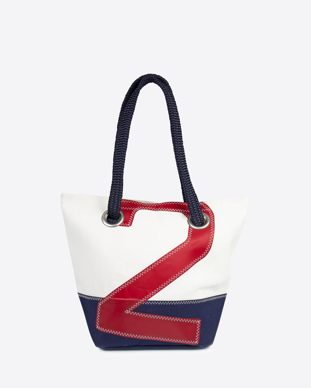Damen Handtasche "Legende" by 727 Sailbags / Segeltuch weiß / Boden navy / Motiv 2 rot