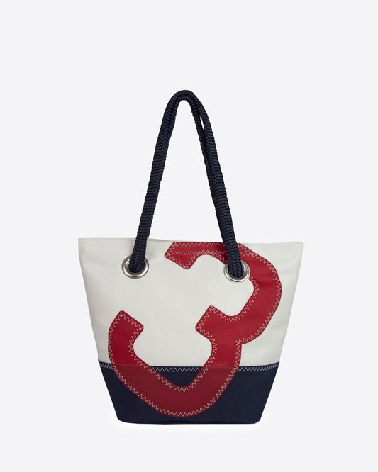 Damen Handtasche "Legende" by 727 Sailbags / Segeltuch weiß / Boden navy / Motiv 3 rot