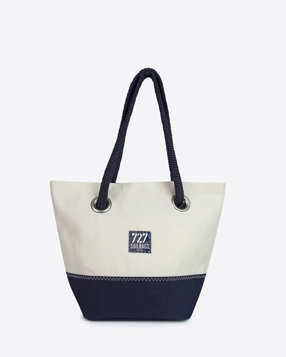 Damen Handtasche "Legende" by 727 Sailbags / Segeltuch weiß / Boden navy / Motiv 3 rot