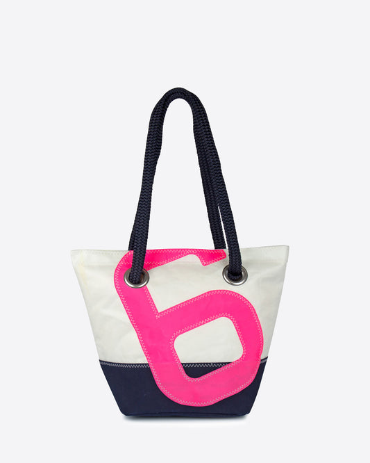Damen Handtasche "Legende" by 727 Sailbags / Segeltuch weiß / Boden navy / Motiv 6 pink