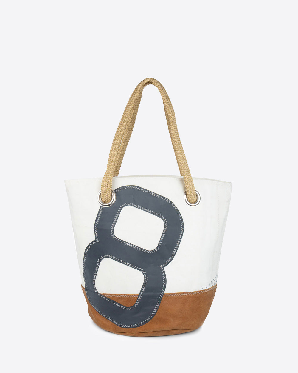 Damen Handtasche "Sandy" by 727 Sailbags / Segeltuch weiß / Boden Leder / Motiv 8 schwarz