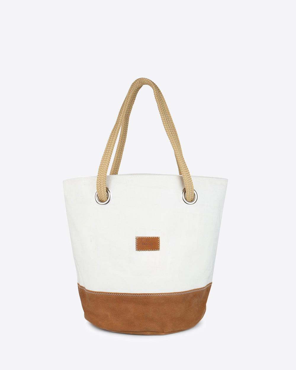 Damen Handtasche "Sandy" by 727 Sailbags / Segeltuch weiß / Boden Leder / Motiv 8 schwarz