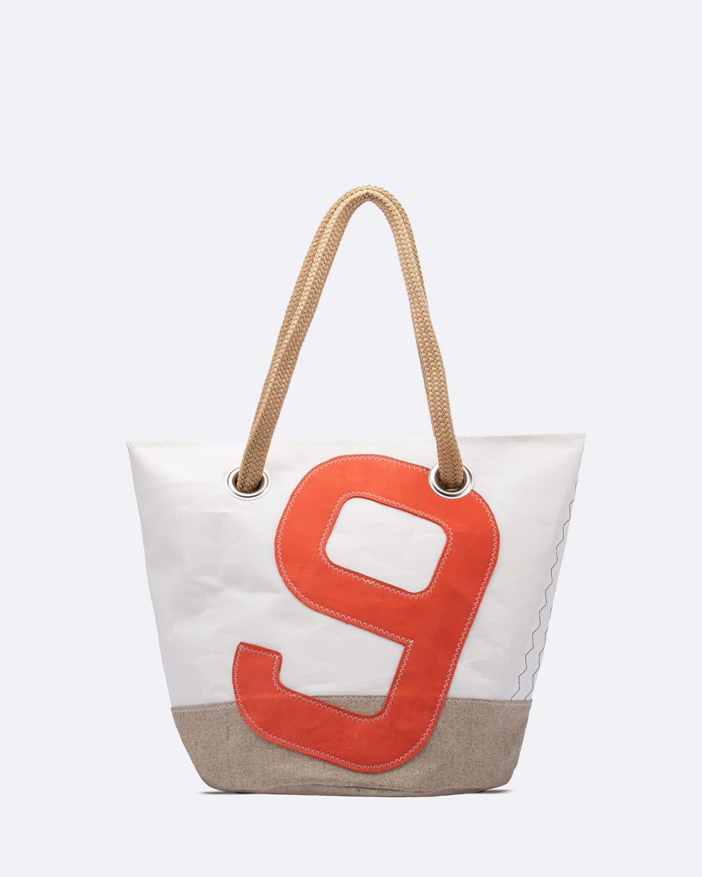 Damen Handtasche "Sandy" by 727 Sailbags / Segeltuch weiß / Boden Leinen / Motiv 9 rot