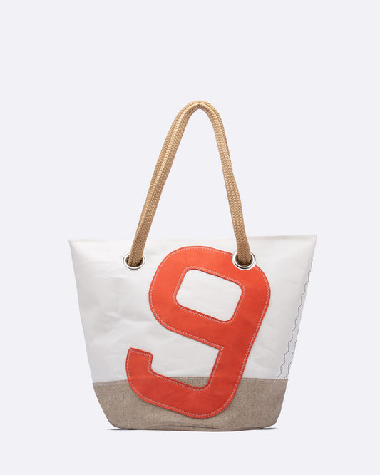 Damen Handtasche "Sandy" by 727 Sailbags / Segeltuch weiß / Boden Leinen / Motiv 9 rot