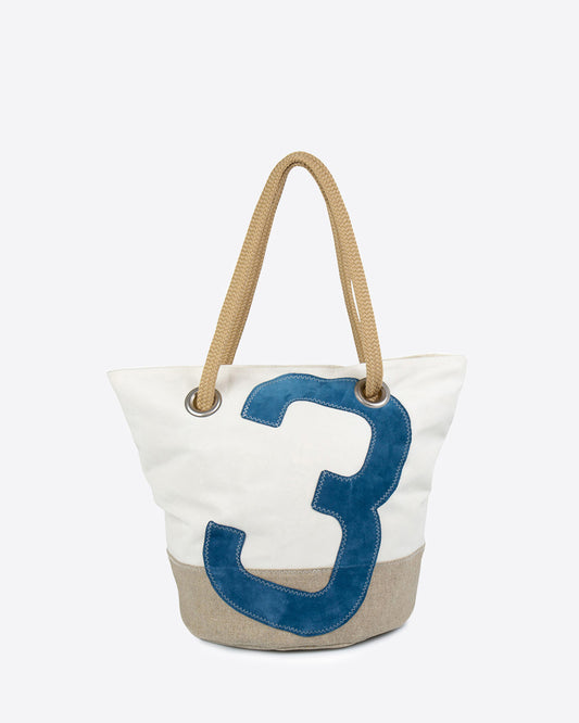 Damen Handtasche "Sandy" by 727 Sailbags / Segeltuch weiß / Boden Leinen / Motiv 3 blau