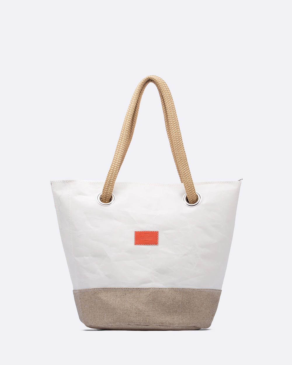 Damen Handtasche "Sandy" by 727 Sailbags / Segeltuch weiß / Boden Leinen / Motiv 9 rot