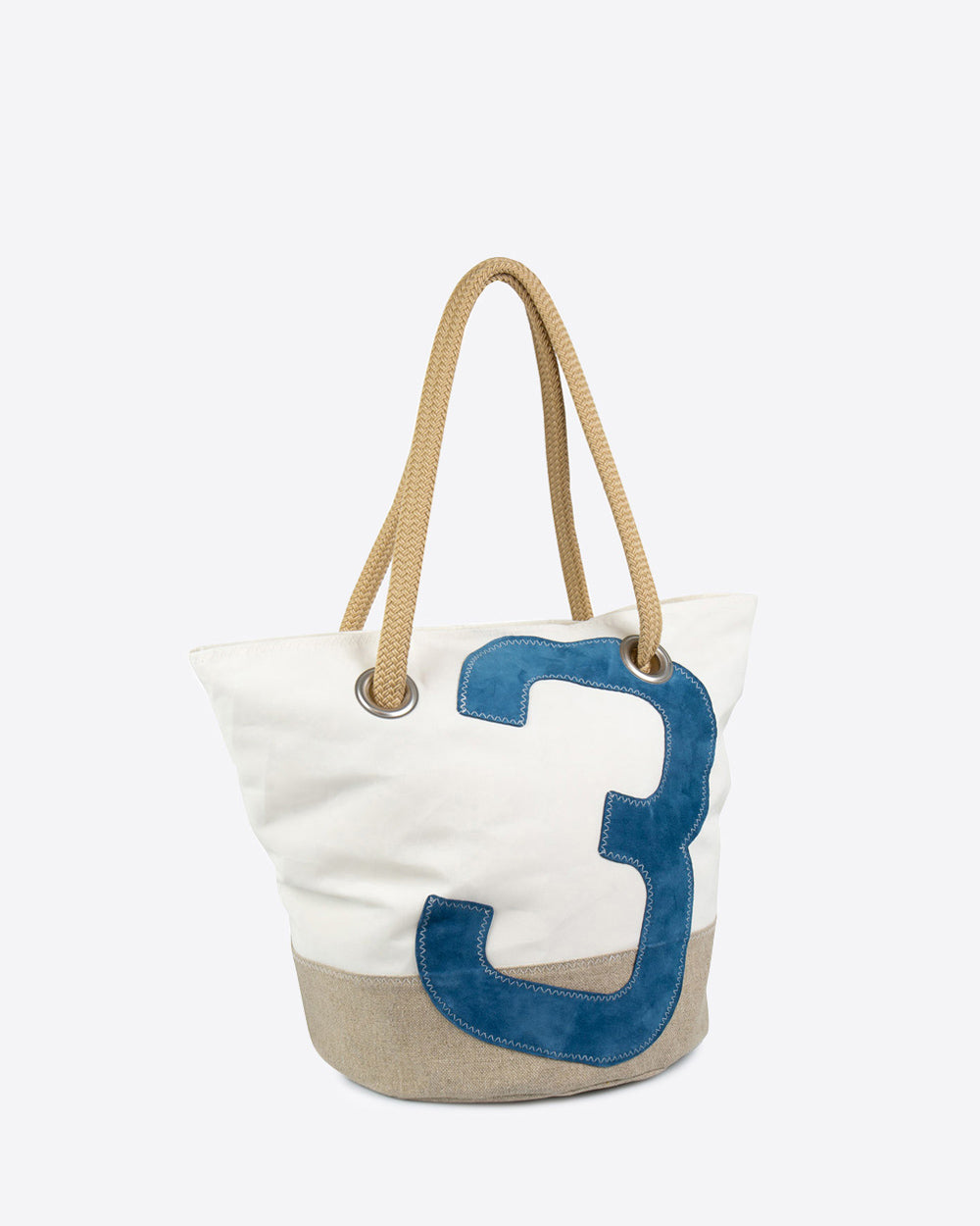 Damen Handtasche "Sandy" by 727 Sailbags / Segeltuch weiß / Boden Leinen / Motiv 3 blau