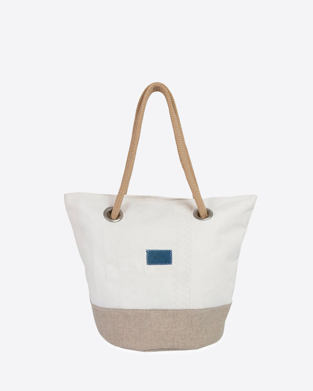 Damen Handtasche "Sandy" by 727 Sailbags / Segeltuch weiß / Boden Leinen / Motiv 3 blau