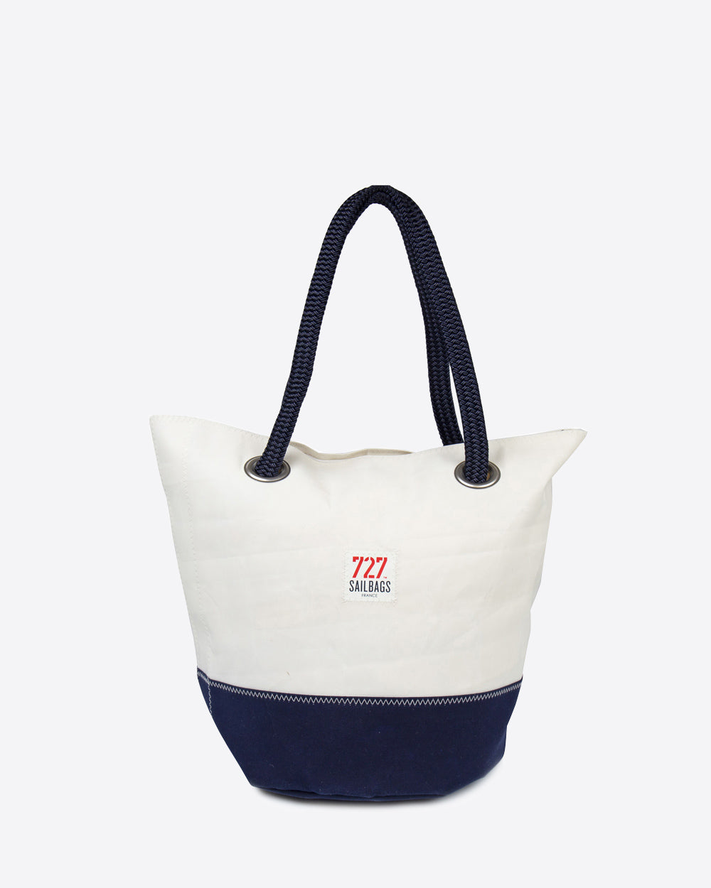Damen Handtasche "Sandy" by 727 Sailbags / Segeltuch weiß / Boden navy / Motiv 5 rot