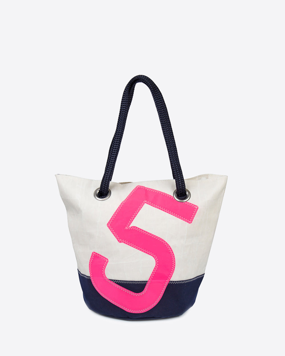 Damen Handtasche "Sandy" by 727 Sailbags / Segeltuch weiß / Boden navy / Motiv 5 pink