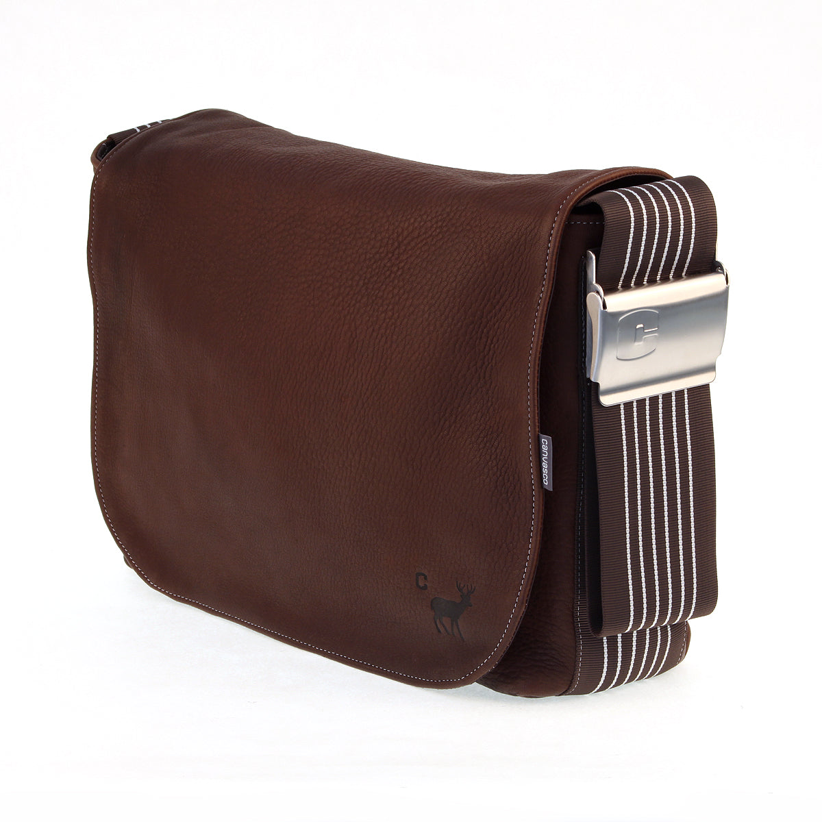 Ledertasche CANVASCO "Urban Deer" L / Hirschleder braun / Gurt braun-weiß