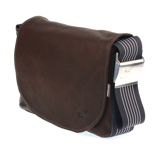 Ledertasche CANVASCO "Urban Deer" L / Hirschleder braun / Gurt grau-weiß