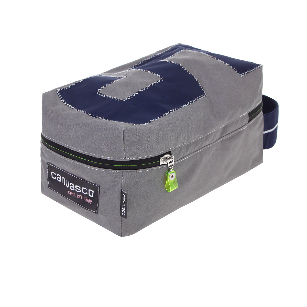 Kulturtasche CANVASCO "Shower" / Segeltuch grau / Motiv 5 navy