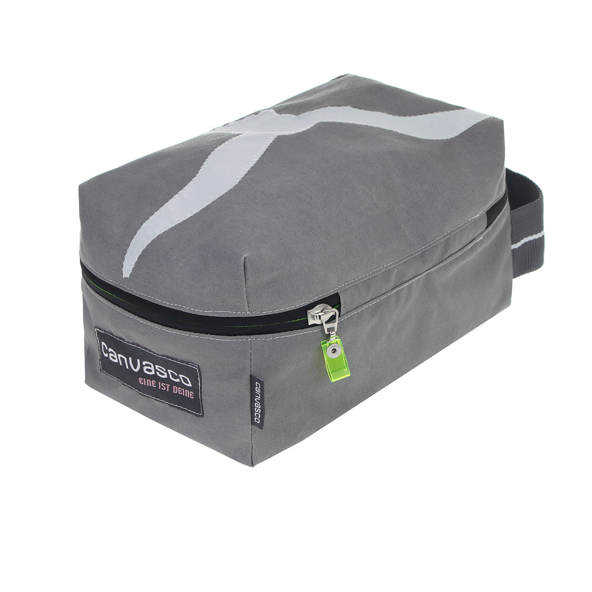 Kulturtasche CANVASCO "Shower" / Segeltuch grau / Motiv Möwe weiß