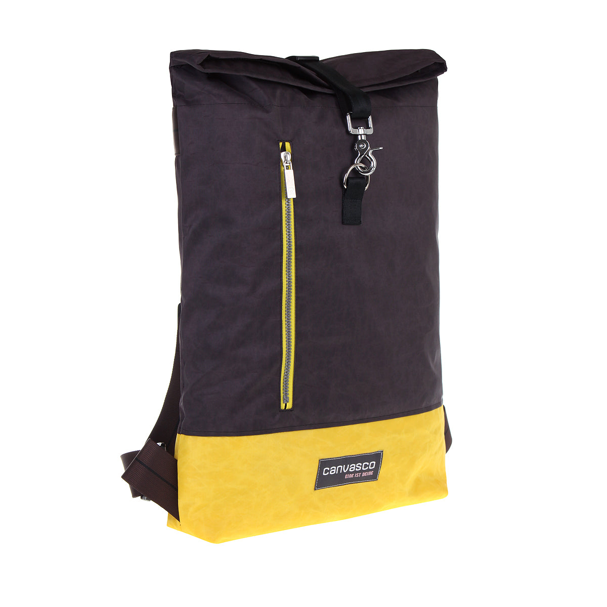Rucksack CANVASCO "Wanda" / Segeltuch schoko / Reißverschluss gelb / Boden gelb