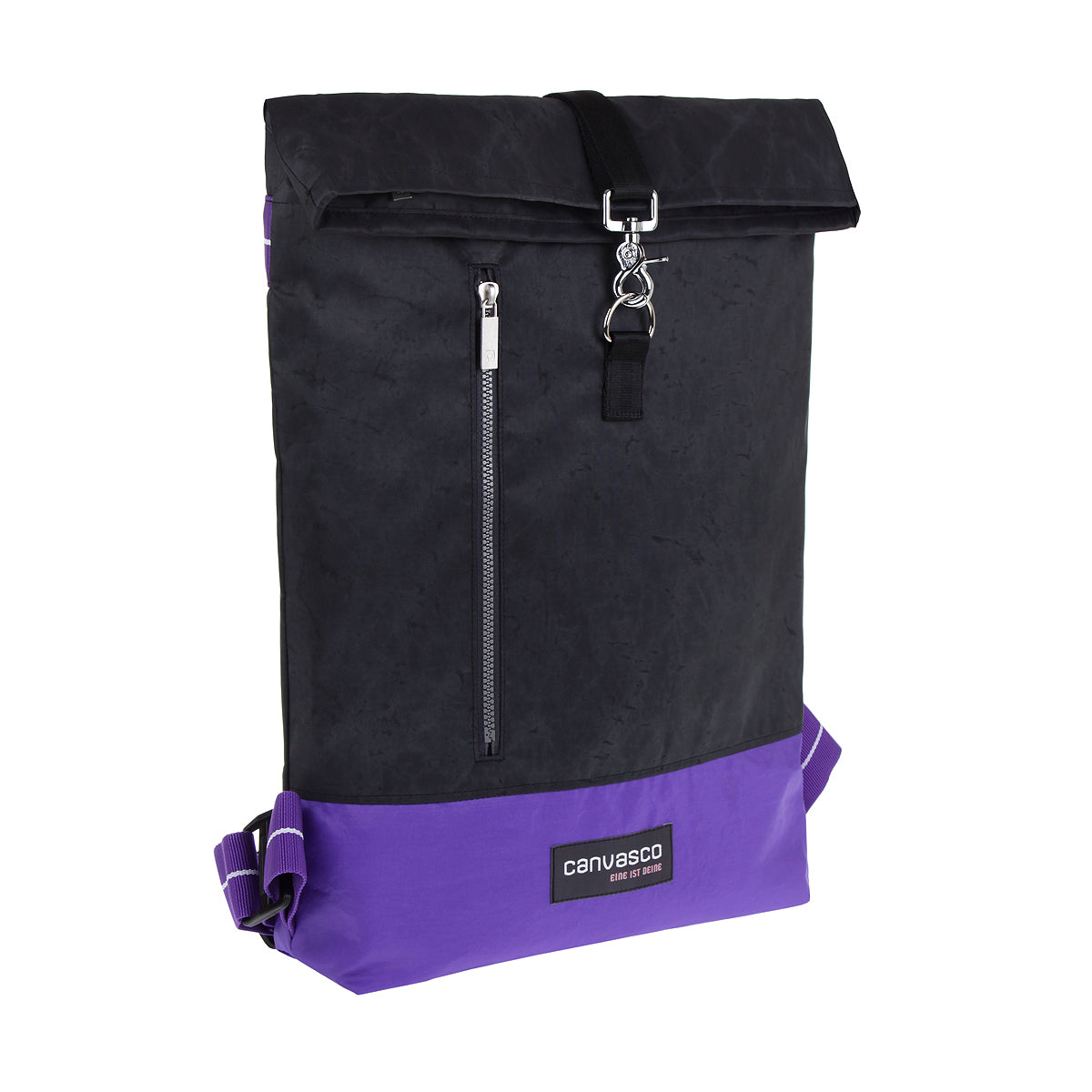 Rucksack CANVASCO "Wanda" / Segeltuch schwarz / Reißverschluss schwarz / Boden lila