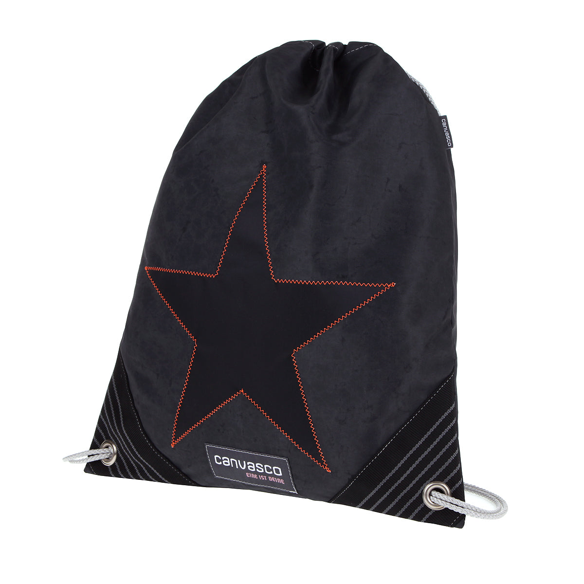 Turnbeutel CANVASCO "Jim" / Segeltuch schoko / Ecken braun-metallic / Motiv Stern schwarz