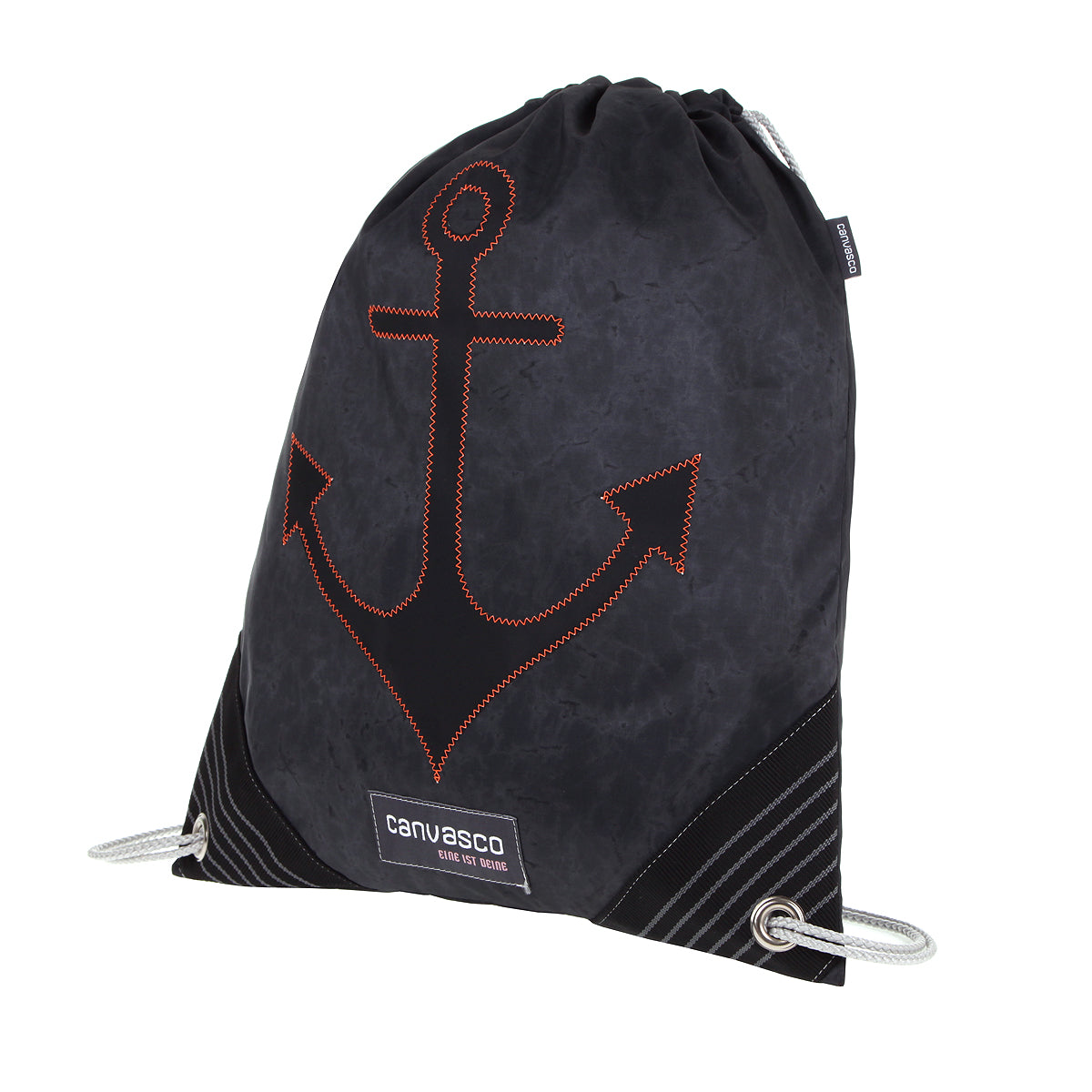 Turnbeutel CANVASCO "Jim" / Segeltuch schoko / Ecken braun-metallic / Motiv Anker schwarz