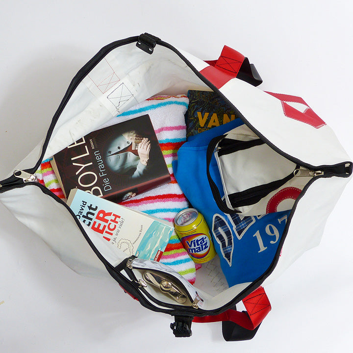 Reisetasche 360 Grad "Kutter XL" / Segeltuch weiß / Motiv Zahl rot