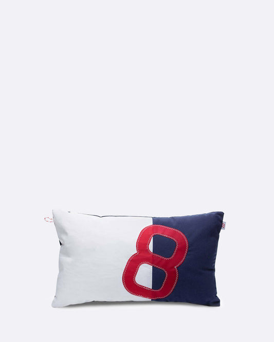 Sofakissen 30 x 50 cm by 727 Sailbags / Segeltuch weiß navy / Motiv 8 rot