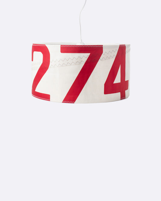 Hängelampe Deckenlampe Ø 38 cm by 727 Sailbags / Segeltuch weiß / Motiv Zufallszahl rot