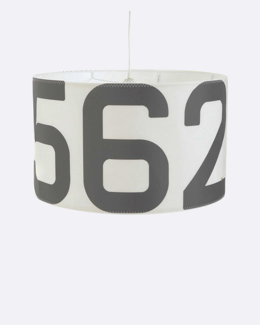 Hängelampe Deckenlampe Ø 48 cm by 727 Sailbags / Segeltuch weiß / Motiv Zufallszahl schwarz