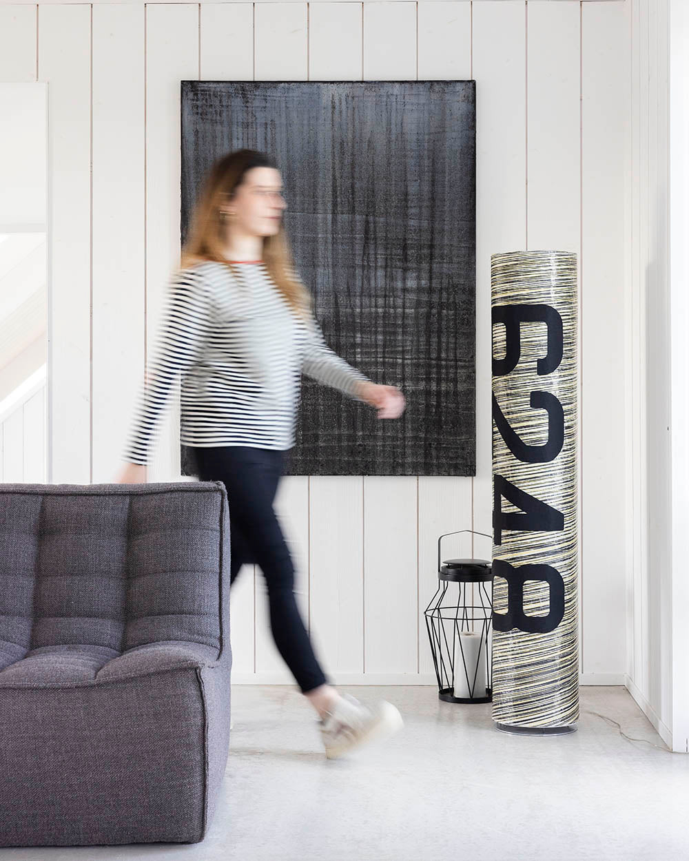 Säulenlampe by 727 Sailbags / Segeltuch weiß / Motiv 6248 schwarz