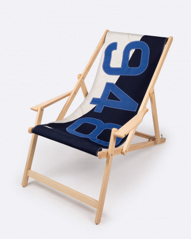 Liegestuhl Sonnenliege "Relax" by 727 Sailbags / Segeltuch weiß navy / Motiv 948 blau