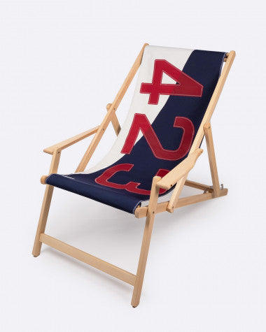 Liegestuhl Sonnenliege "Relax" by 727 Sailbags / Segeltuch weiß navy / Motiv 423 rot