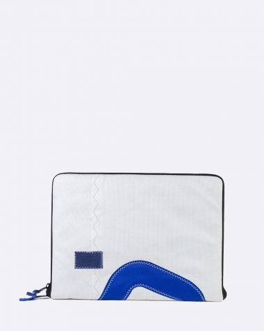 Laptophülle "MacBook 13 Zoll" by 727 Sailbags / Segeltuch weiß / Motiv 9 blau