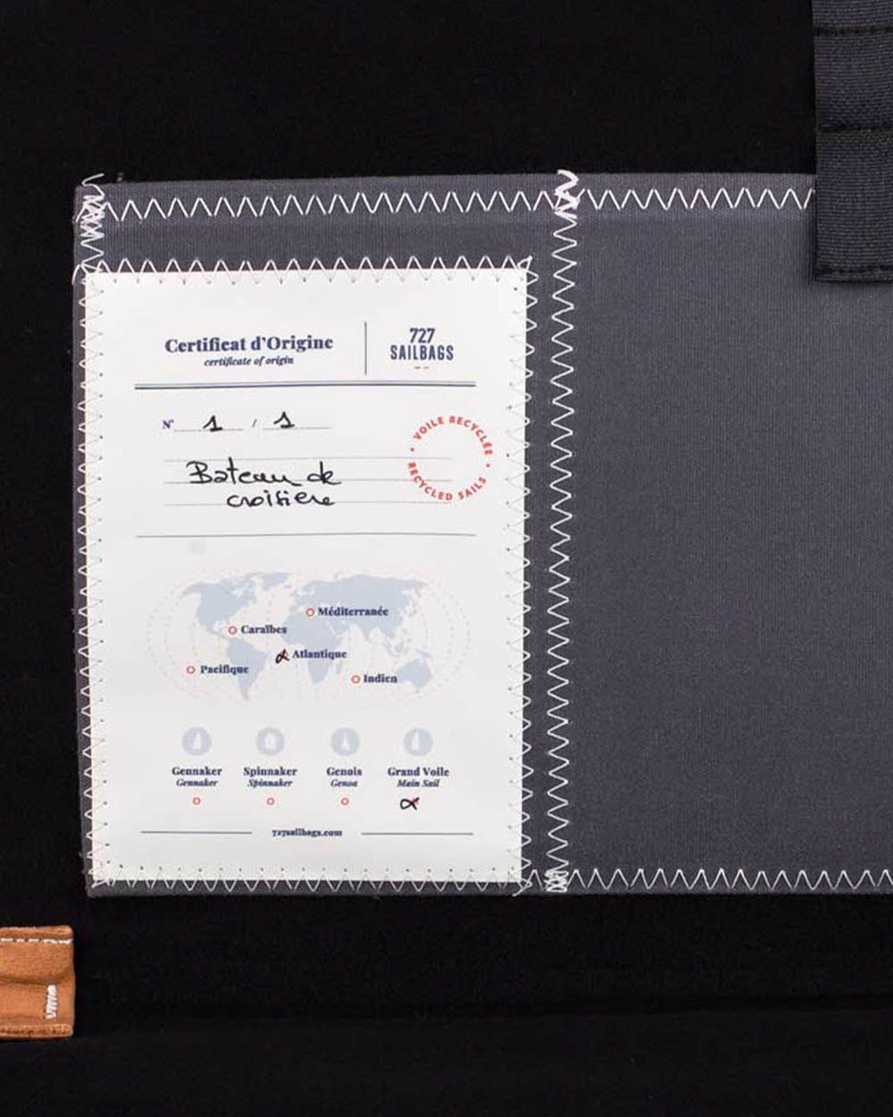 Laptophülle "MacBook 13 Zoll" by 727 Sailbags / Segeltuch weiß / Boden Leinen / Motiv 5 Leder