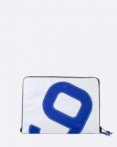 Laptophülle "MacBook 13 Zoll" by 727 Sailbags / Segeltuch weiß / Motiv 9 blau