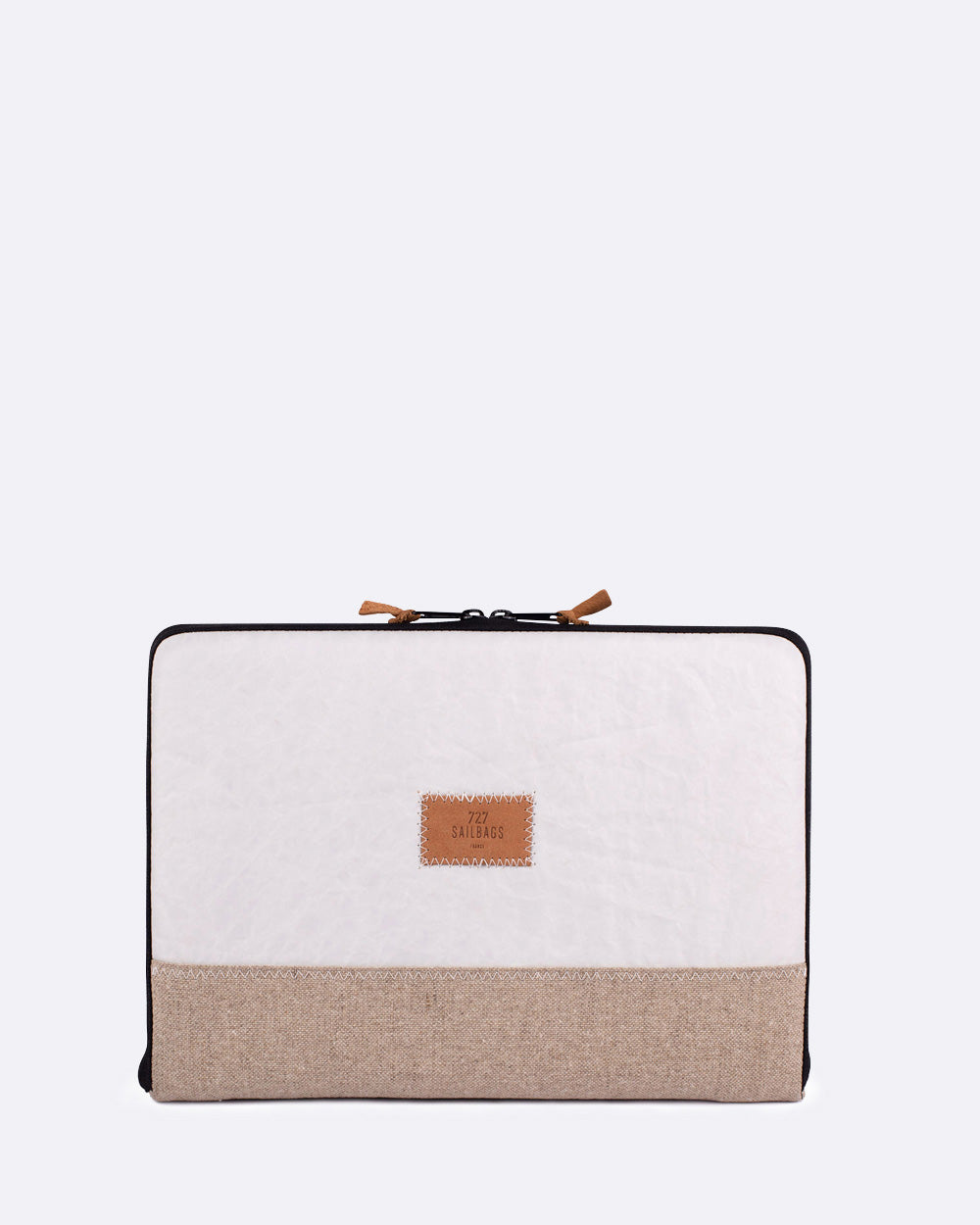Laptophülle "MacBook 13 Zoll" by 727 Sailbags / Segeltuch weiß / Boden Leinen / Motiv 5 Leder
