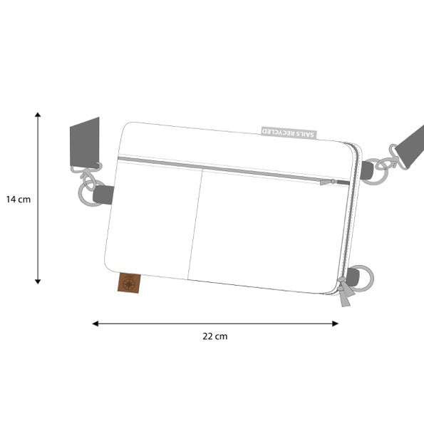 Handytasche 360 Grad "Nautik" / Segeltuch weiß dunkelgrau / Motiv Zufallszahl grau
