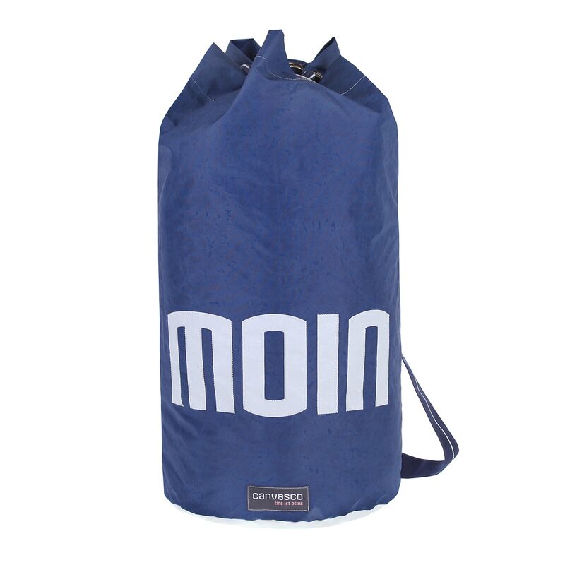 Seesack CANVASCO "Seasick" / Segeltuch blau / Gurt blau-weiß / Motiv Moin weiß