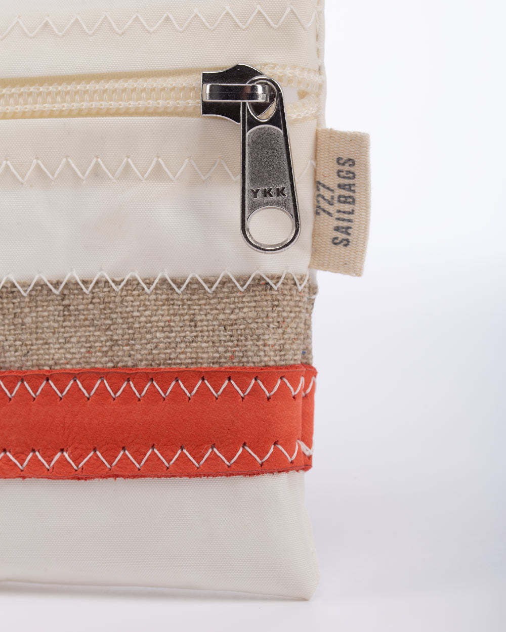 Geldbörse Geldbeutel "Pocket" by 727 Sailbags / Segeltuch weiß / Leder rot / Leinen