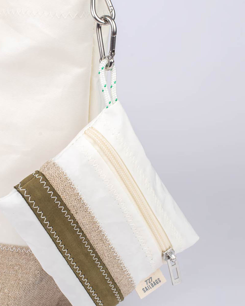 Geldbörse Geldbeutel "Pocket" by 727 Sailbags / Segeltuch weiß / Leder khaki / Leinen