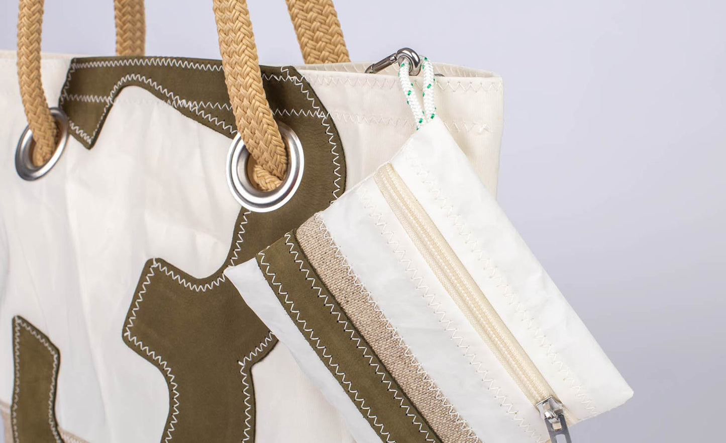 Geldbörse Geldbeutel "Pocket" by 727 Sailbags / Segeltuch weiß / Leder khaki / Leinen