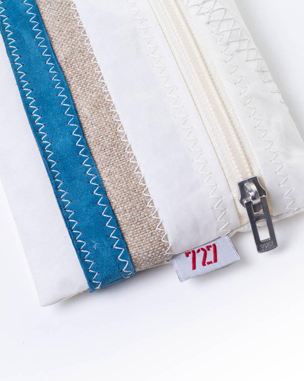 Geldbörse Geldbeutel "Pocket" by 727 Sailbags / Segeltuch weiß / Leder blau / Leinen