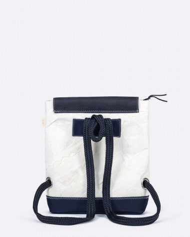 Rucksack "Odyssey" by 727 Sailbags / Segeltuch weiß navy / Motiv 4 blau