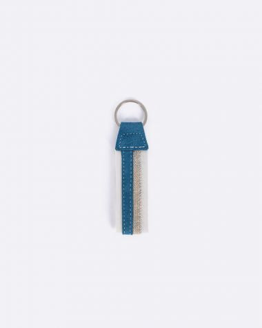 Schlüsselanhänger by 727 Sailbags / Segeltuch weiß grau / Leder blau