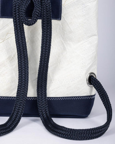 Rucksack "Odyssey" by 727 Sailbags / Segeltuch weiß navy / Motiv 4 blau